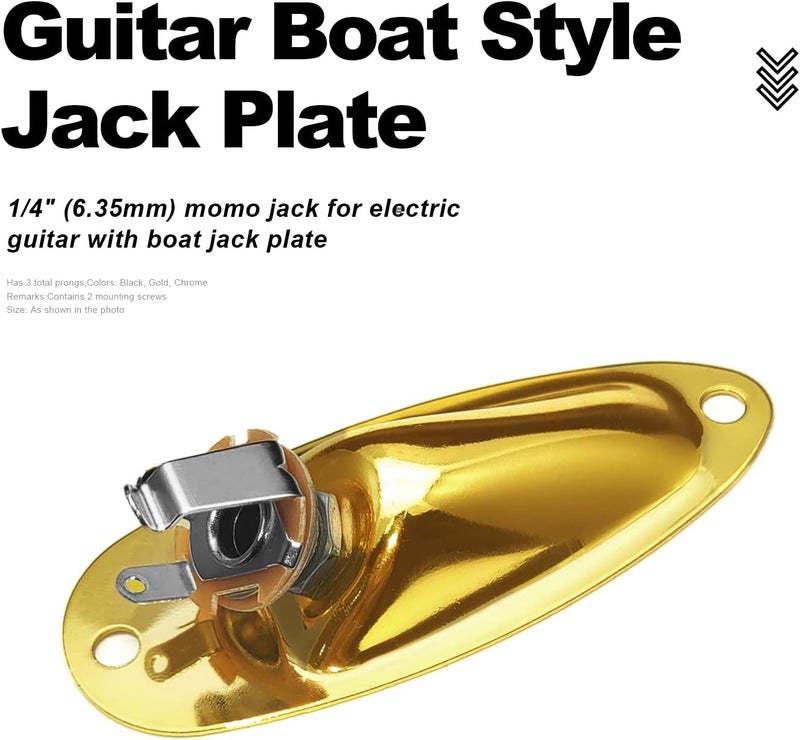 MAXCHEER Guitar Input Jack Socket Plate Output Loaded Boat Style 1/4 Inch with Screws for Fender Stratocaster Strat St Mono Electric Guitar for Electric Guitar Replacement Parts (Gold) - Image 2